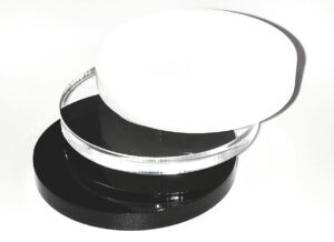Acrylic circles in black, clear, and white