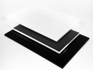Acrylic sheets in black, clear, and white